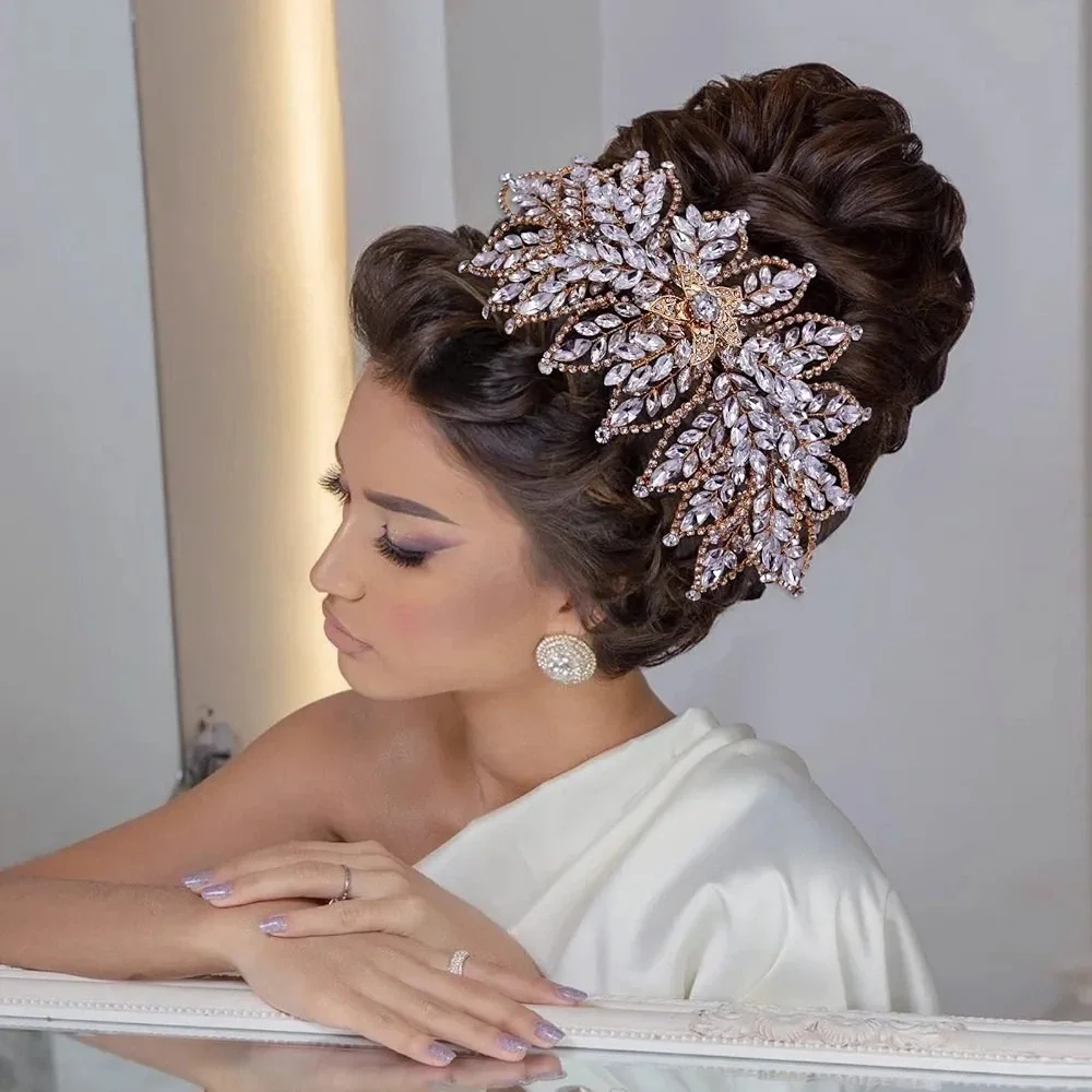 Luxurious Gold Crystal Leaf Bridal Headband Wedding Tiara Hair Accessory 9